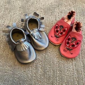 2 pairs of leather baby slip ons. New.